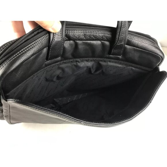 El Portal Unisex Black‎ Leather Inner Pockets Top Handle Briefcase Document Case - Picture 8 of 10